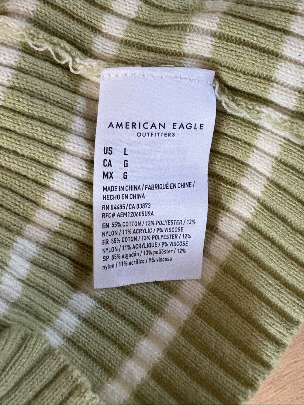 American Eagle Outfitters Green and White Striped V-Neck Polo Sweater - Picture 5 of 5